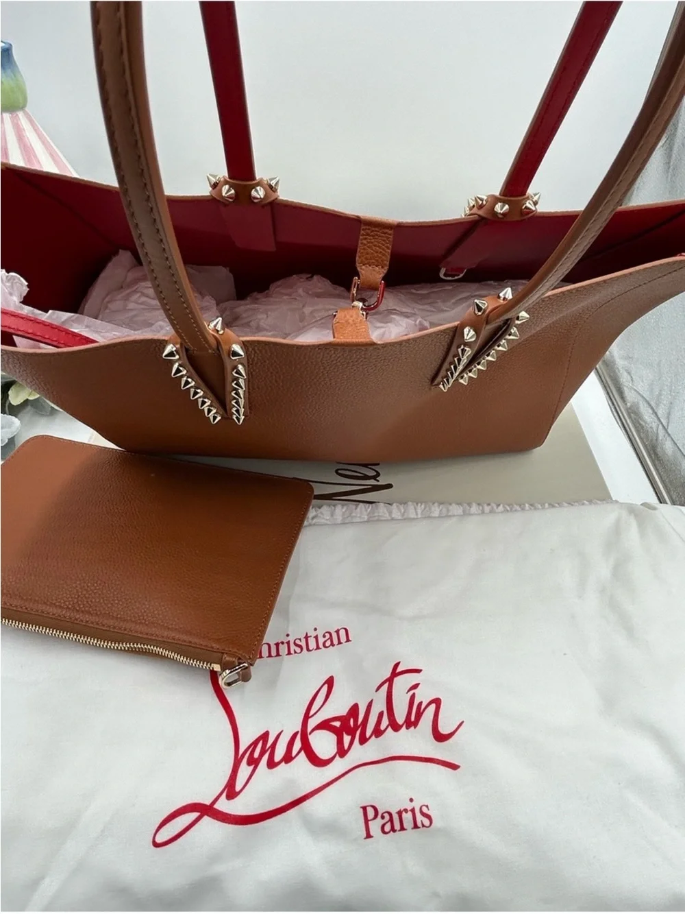 Christian Louboutin Cabata Brown Leather Tote with Red Interior - Picture 8 of 16